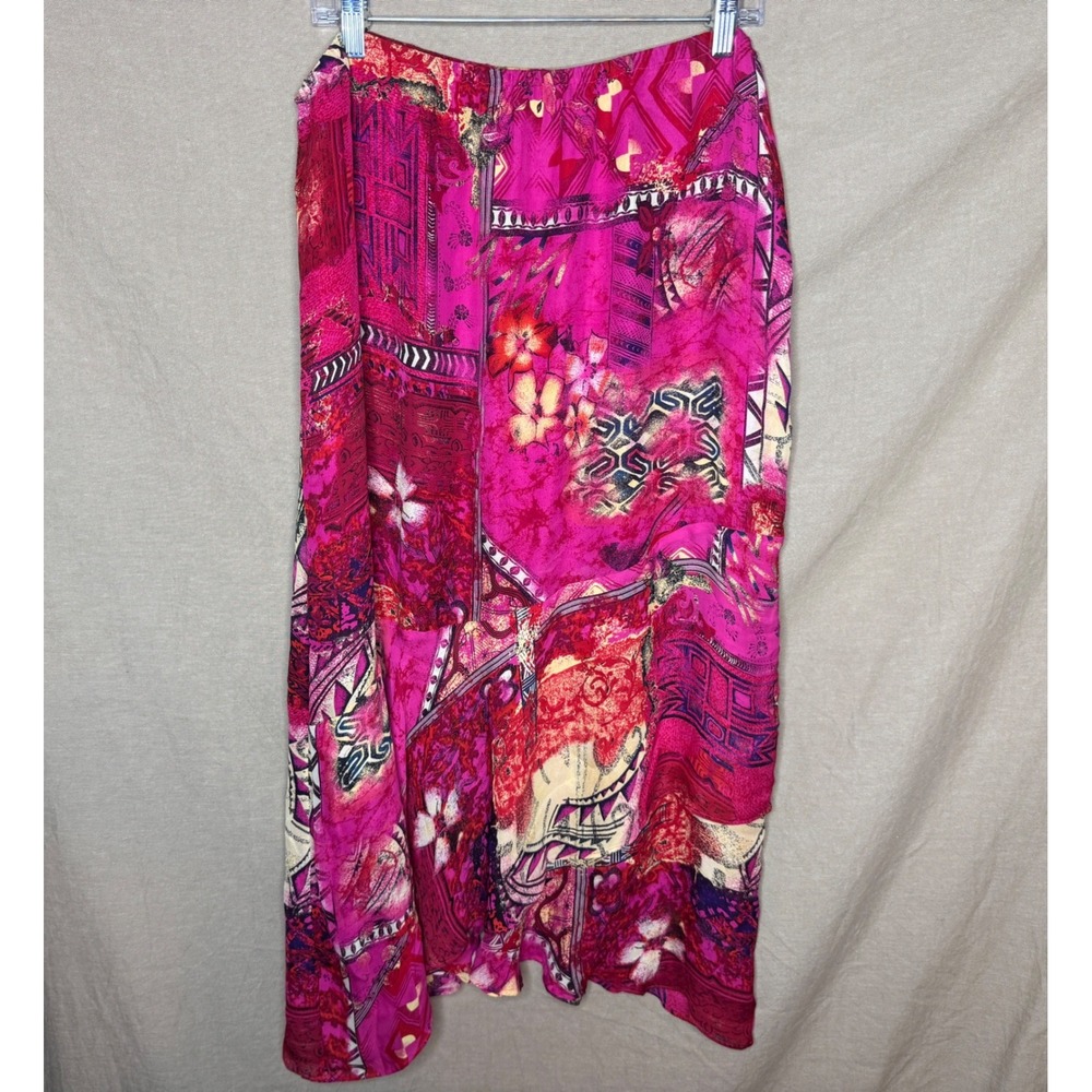 Chicos Pink Silk Patchwork Hawaiian Layered Maxi Skirt Size 3 L XL Whimsy